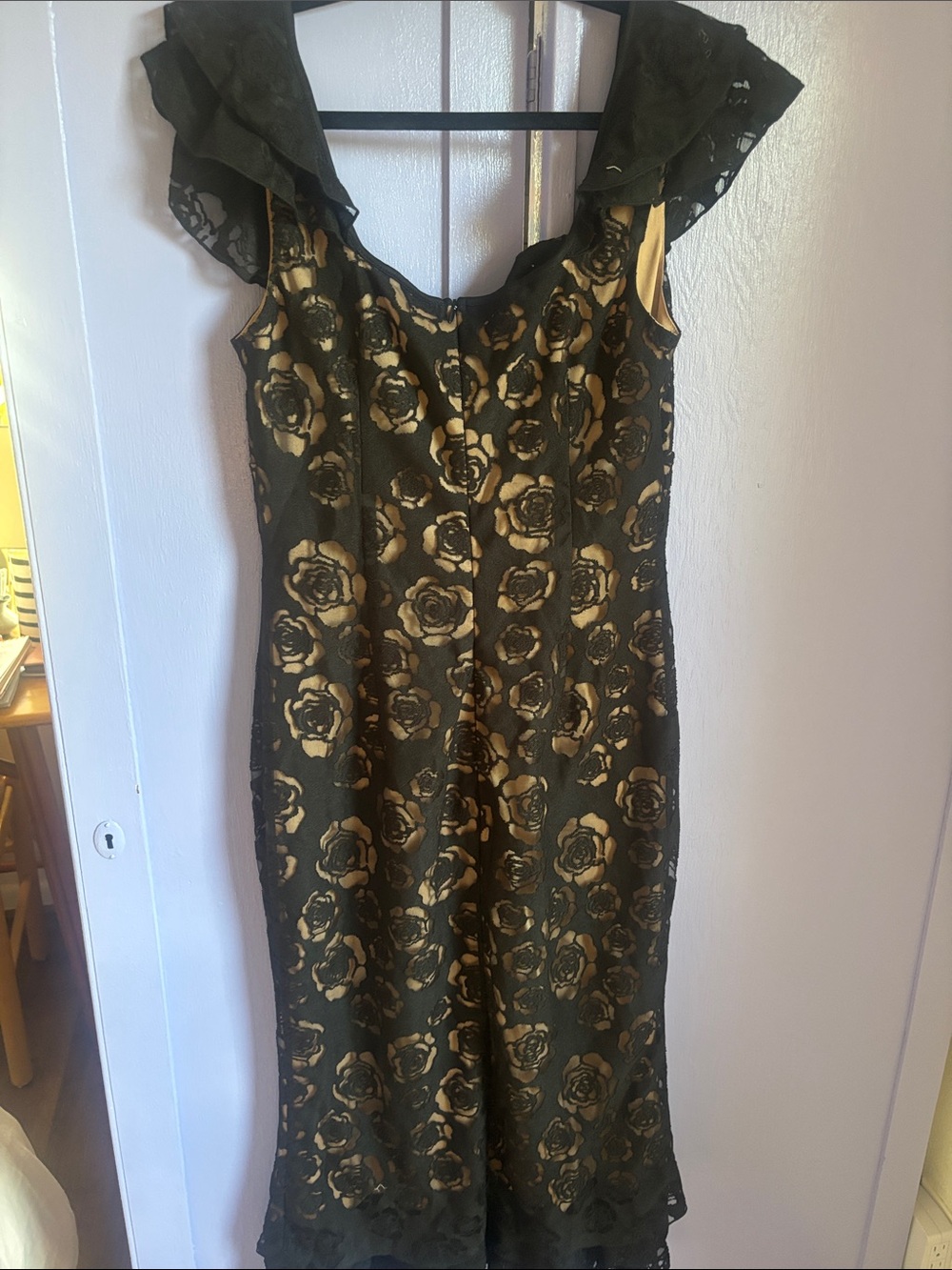 RIHOAS Black Floral Lace midi Dress large NWT Ruffles BodyCon cocktail party - Picture 5 of 16